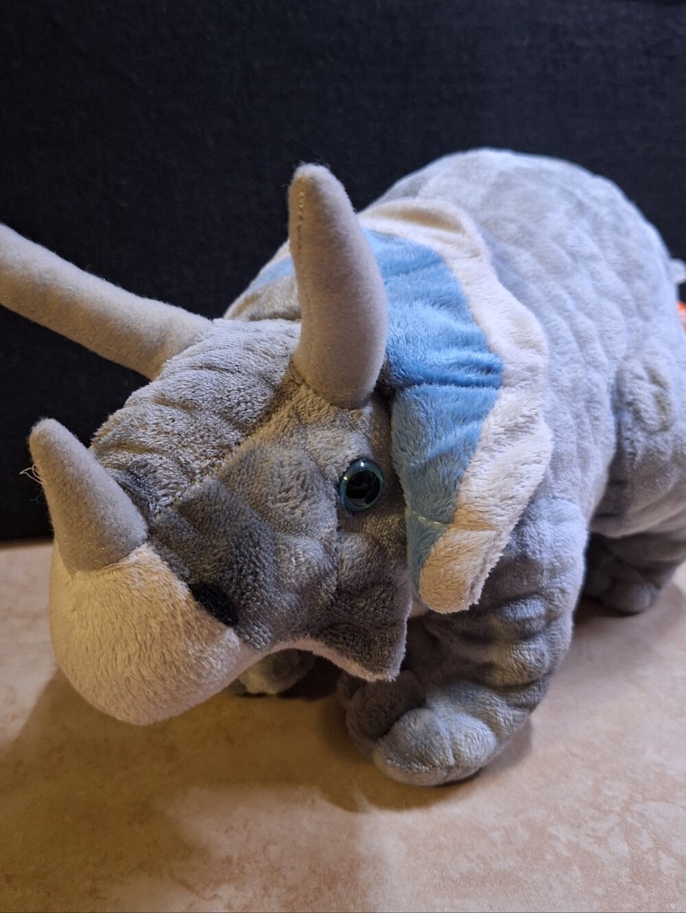 Wild Republic Dinosauria Triceratops Plush 3 Horns #15490 Gray Blue 10"